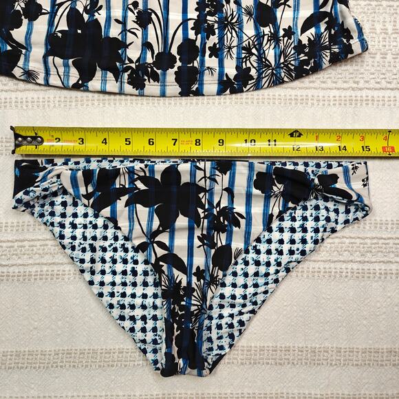 Lucky Brand Blue Black Floral Tankini Swim Set Size L NEW - Picture 3 of 6
